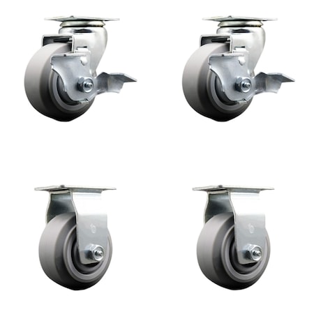 Service Caster 4 Inch Thermoplastic Rubber Caster Set with Roller Bearings 2 Brakes 2 Rigid SCC-20S420-TPRRF-TLB-2-R-2